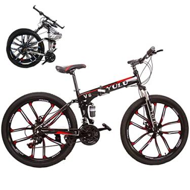 Imagem de Bicicleta dobrável portátil para adultos bicicletas dobráveis para adultos bicicleta de montanha dobrável com garfo de suspensão engrenagens de 66 cm bicicleta dobrável bicicleta da cidade moldura de aço de alto carbono, preto/10,27