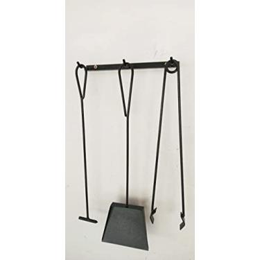 Imagem de Kit de Limpeza para Lareira e Churrasqueira com Suporte de Parede 4 Peças Preto em Ferro
