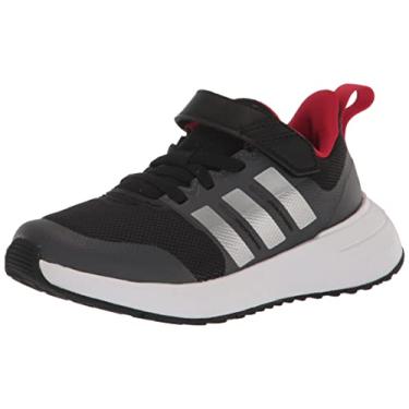 Imagem de adidas Tênis esportivo unissex para corrida Fortarun 2.0 Cloudfoam com tira superior, Preto/prata metálico/melhor escarlate (elástico), 12 Little Kid