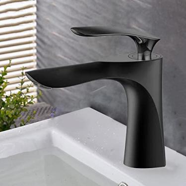 Imagem de Torneiras de pia de água de alça única cromadas/pretas torneiras de lavatório montadas no convés para banheiro quente e frio, torneira misturadora de água quente e fria, 1, tamanho único