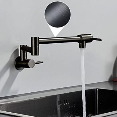 Imagem de Torneira de parede preta cromada única torneira de água fria 360 bico giratório torneira de lavagem dobrável pescoço torneira da cozinha do banheiro, C5