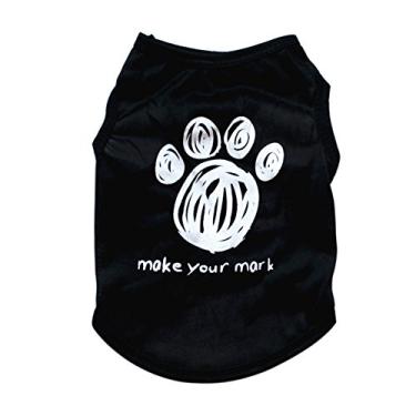 Imagem de Heave Roupas para animais de estimação com pegada de cachorro, camiseta para cães grandes, médios e pequenos, roupas de verão, colete preto P