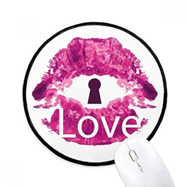 Imagem de Mouse pad para dia dos namorados rosa com fechadura para escritório, tapete redondo para computador