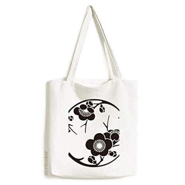 Imagem de Bolsa de lona Sakura preta fofa da cultura japonesa, bolsa de compras casual