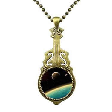 Imagem de DIYthinker Universo Planeta Galáxia Terra Colar Azul Joia Pingente Música de Guitarra Antiga