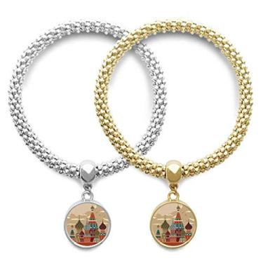Imagem de DIYthinker Edifício da Catedral da Rússia Pulseira com pingente quadrado vermelho joia corrente para casal presente