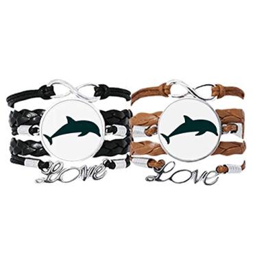 Imagem de Pulseira Blue Ocean Streamline para natação golfinho pulseira de mão corda de couro conjunto duplo presente