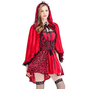 Imagem de feminina Gótica de Chapeuzinho Vermelho para Halloween de Desempenho Tamanho GG (Vermelho), Vermelho, M