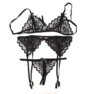 Imagem de FASW Conjunto de biquíni transparente lingerie de renda sexy, roupa íntima, conjunto de cinta-liga
