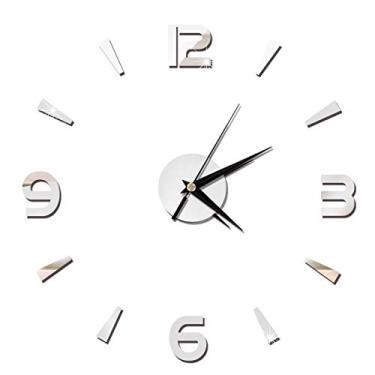 Imagem de Qinlorgo Relógio de parede 3D, decoração de relógio de parede, estilo retrô europeu amplamente utilizado, ecológico, bonito e requintado, sala de estar, sala de estudo, casa para escritório (prata)