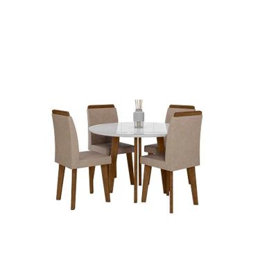 Imagem de Mesa De Jantar Turmalina Com 4 Cadeiras Diamante Pés Oblongo Branco Com Pena Caramelo – RV Moveis