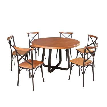 Imagem de Mesa Jantar Redonda Clarisse 1,30M Com 6 Cadeiras Paris Base Alumínio - Castanho - Marrom