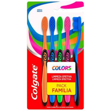 Imagem de Escova Dental Colgate Colors Pack Família Média com 5 Unidades