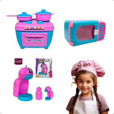 Imagem de Kit Cozinha Infantil Brinquedo C/ Fogão Microondas Cafeteira - Zuca To