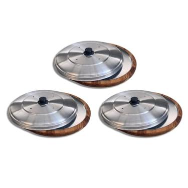 Imagem de Kit 3 Suportes Bandeja 35cm Com Formas e Tampas Para Cortar e Servir Pizza