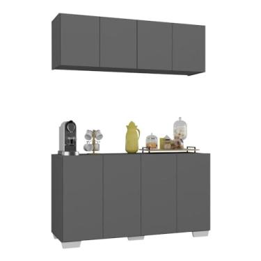 Imagem de Conjunto Cantinho do Café Armário e Aparador 4 portas Multimóveis Mp1085 Grafite/branco