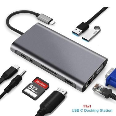 Imagem de Hub Docking Station 11x1 Adaptador Type C X Lan, Hdmi, Vga, Sd, Usb 3.0, Pd E P2