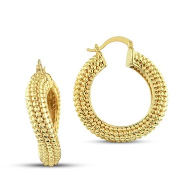 Imagem de Brincos de argola grandes com contas douradas 40 x 14 mm - 14 K banhado a ouro grande abraços, argolas grossas, brincos grandes, joias boho sem manchas para mulheres, Latão, Sem pedra preciosa