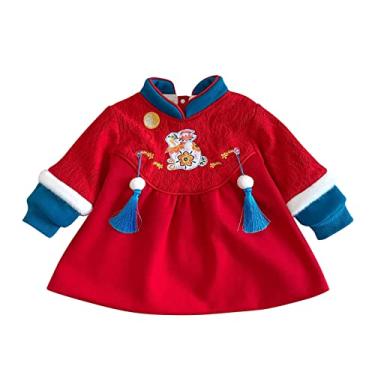 Imagem de Mercatoo Macacão infantil infantil para bebês meninas inverno quente ano novo chinês Lun ar Asian Tang macacão terno bordado vestido, Vermelho, 3-6 Meses