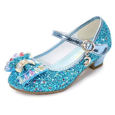 Imagem de ZJBPHL Sapatos sociais para meninas salto baixo flor festa casamento princesa Mary Jane sapatos (bebê/criança pequena/criança grande), Azul - 3, 12 Little Kid