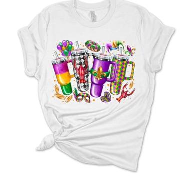 Imagem de Camiseta feminina Mardi Gras Tumbler Cups camiseta manga curta, Branco, 4G