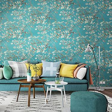 Imagem de Papel de parede pastoral flor damasco azul pintura a óleo papel de parede estilo chinês...
