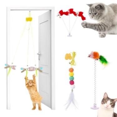 Imagem de Kit 2 Brinquedo Para Gato Elástico Pendura Porta Ratinho Mola com ventosa