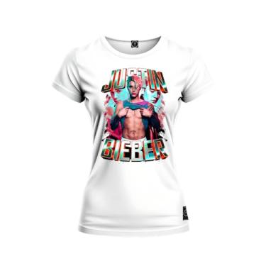 Imagem de Baby Look Estampada Algodão Premium Feminina T-Shirt Justin Biber Glow Branco XG