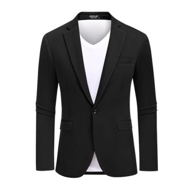 Imagem de COOFANDY Blazer masculino jaqueta casual de um botão jaqueta esportiva leve de malha, Preto, P