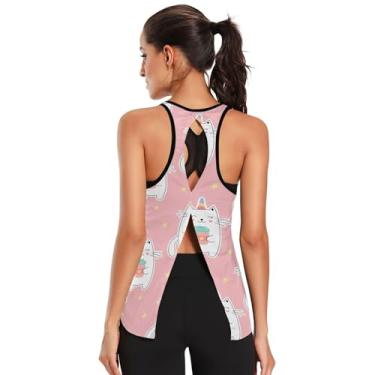 Imagem de Regatas de treino rosa doce sem mangas amarrado nas costas regata muscular esportes ioga tops, Rosa doce, XXG