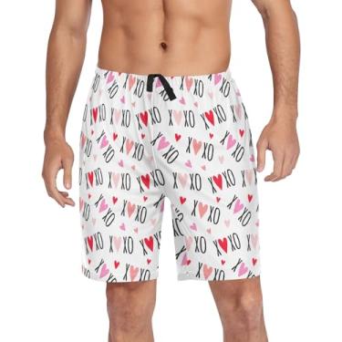 Imagem de CHIFIGNO Calça de pijama masculina, shorts de dormir atléticos casuais, shorts de treino com bolsos e cordão, Corações rosa e vermelho, M