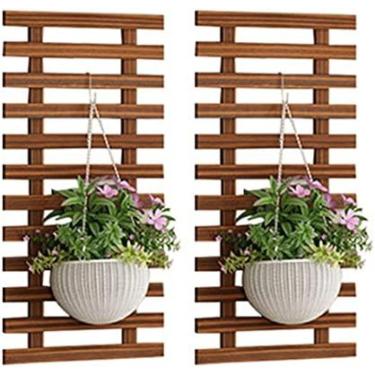 Imagem de Suporte de madeira para plantador de parede, estrutura de escalada, expositor suculento suspenso vertical, cerca, prateleira de flores, decorações de parede para varanda, jardim, sala de est