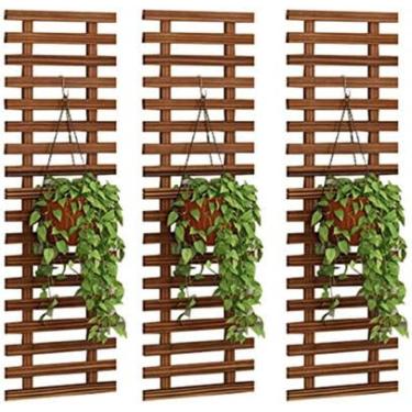 Imagem de Suporte de madeira para plantador de parede, estrutura de escalada, expositor suculento suspenso vertical, cerca, prateleira de flores, decorações de parede para varanda, jardim, sala de est