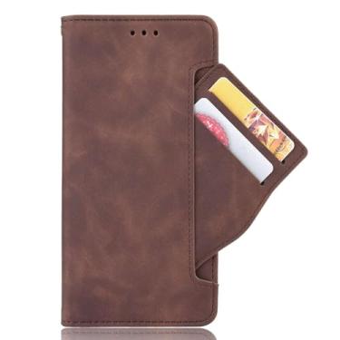 Imagem de Capa para Oukitel C35. Capa flip de couro PU com compartimentos móveis para cartão. Design de suporte - marrom