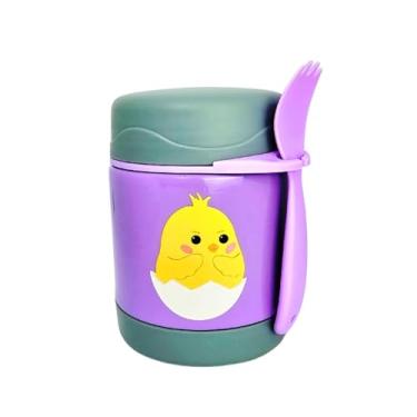 Imagem de Pote Térmico Bebê Infantil 320 ml Aço Inox Com Garfo Bamboo (LILÁS)