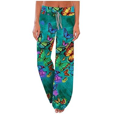 Imagem de Pijama feminino floral ajuste solto faixa atlética corte alto flare perna larga pijama pijama feminino 2024, Q-99 verde-limão, G
