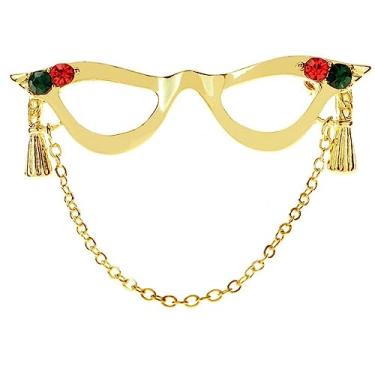 Imagem de Broche de óculos de moda com borlas para mulheres homens tom dourado vermelho verde strass broche de lapela personalizado vestido elegante corpete terno gravata acessórios broches arte decoração