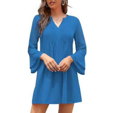 Imagem de BELONGSCI Vestido feminino de verão 2024 doce e fofo decote em V manga 3/4 casual vestido de turno, X2: Azul, G