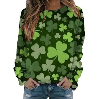 Imagem de Camisetas femininas do Dia de São Patrício, manga comprida, estampa da bandeira americana verde, festivais irlandeses, Ag, XXG
