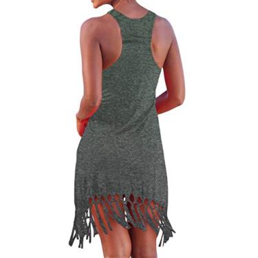 Imagem de pinziko Maiô feminino de verão, praia, saída de praia, saída de praia, vestidos com franjas, Cinza, M