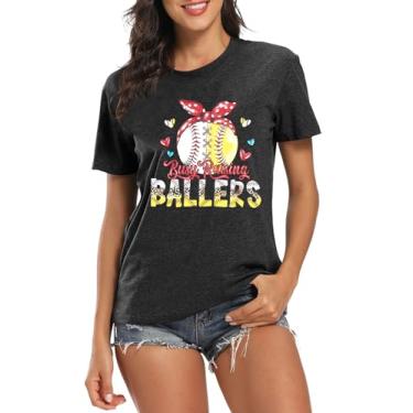 Imagem de KIDDAD Camiseta feminina 2024 casual de beisebol mamãe manga curta Mom Softball camisetas estampadas engraçadas, Cinza, XXG