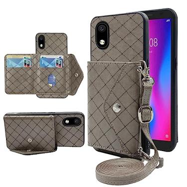 Imagem de Furiet Capa carteira compatível com ZTE Avid 579 Z5156CC com alça de ombro transversal e suporte de couro para cartão de crédito com ranhura para celular ZTE Blade A3 2020/A3 Joy feminina cinza