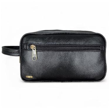 Imagem de Necessaire Estojo de Couro Legítimo Grande Espaçosa Cor:Preto