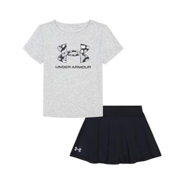Imagem de Under Armour Conjunto de camisa e shorts de manga curta para meninas, elástico durável e leve, Saia cinza moderada, 4 Anos