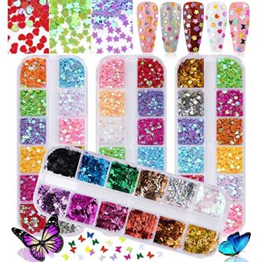Imagem de Kalolary 4boxes Butterfly Heart Shape Nail Art Glitter Sequins, Laser Holographic 3D Thin Star Heart Butterfly Plum Blossom Glitter for Valentine's Day Nail Art Decoration Resin Mold DIY
