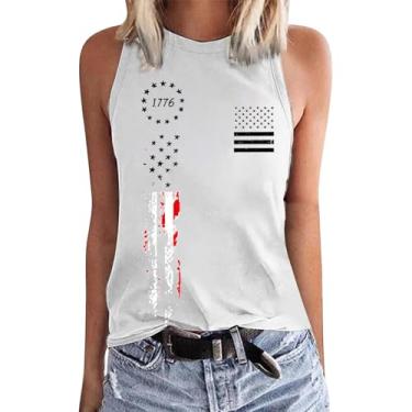 Imagem de Camiseta regata feminina 4 de julho sem mangas para o dia da independência com bandeira americana gola redonda colete patriótico, Branco, G