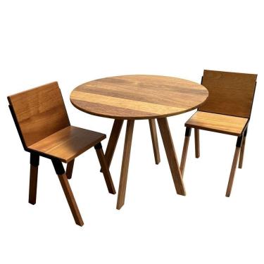 Imagem de Kit De Mesa Eiffel Industrial 90 Cm Com 2 Cadeiras Detroit Madeira Maciça Natural E Ferro Preto Marrom