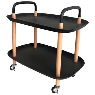 Imagem de Mesa de Centro ou Lateral com Rodinhas 2 Prateleiras Moderna e Elegante (Preto/Retangular)