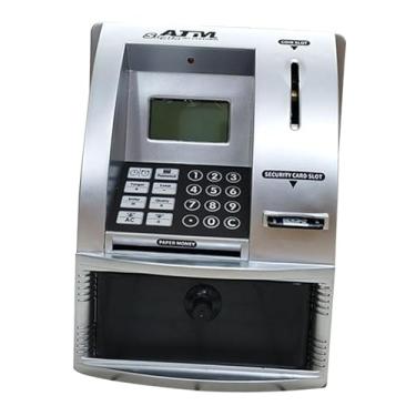 Imagem de menolana Cofrinho atm para crianças, caixa de poupança de dinheiro com cartão, senha, banco de dinheiro eletrônico de reconhecimento para idades 3 4 5 6 7 8, Prata