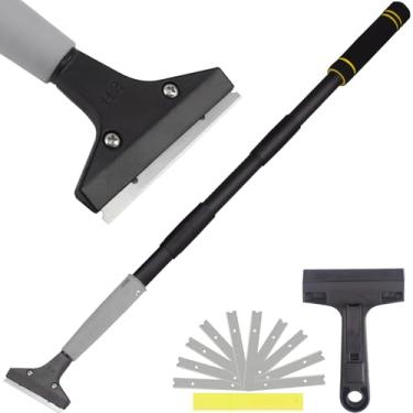 Imagem de Greeily Raspador de chão cabo longo, ferramenta raspadora de 78,7 cm a 154,9 cm, material de aço inoxidável espesso, lâmina de 10 cm, raspadores resistentes e duráveis podem remover a tinta do tapete